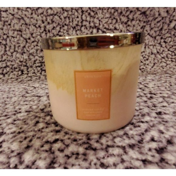 Bath & Body Work Market Peach Scented 3 Wick Candle - Picture 1 of 5